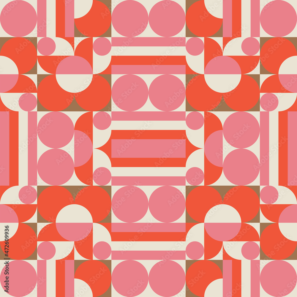 Aufkleber Modern abstract  geometric background with circles, rectangles and squares  in retro scandinavian style. Pastel colored simple shapes graphic pattern.
