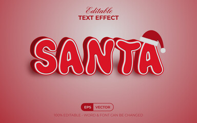 Santa text effect style with hat. Editable text effect christmas theme.