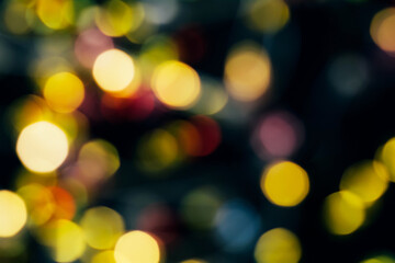 Festive abstract background, sparkling yellow and red bokeh. Copy space