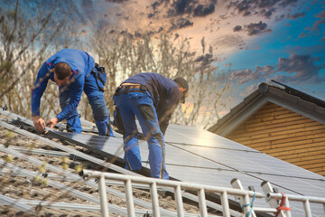 solar, cell, photovoltaic, installation, rail, roof, renewable, bavaria, worker, power optimizer, construction, cells, electric, adjustment, team, alternative, array, ecological, ecology, efficiency, 