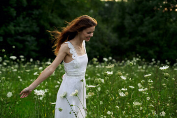 pretty woman in white dress field flowers freedom nature