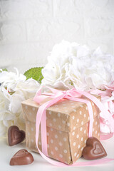 Valentine gift with flowers and chocolates