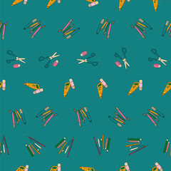 Vector Blue small Felt Pens and colored pencils background pattern