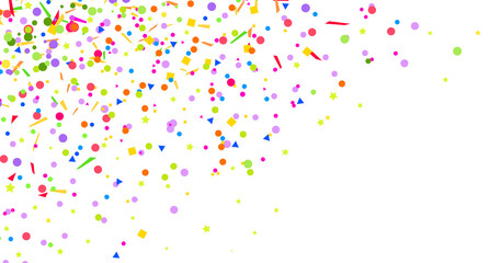 Confetti. Bright explosion. Texture with random geometric elements on isolated white. Abstract background. Pattern for design. Print for polygraphy, posters, t-shirts and textiles. Greeting cards
