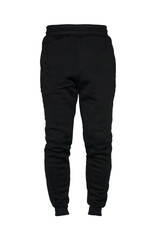 Blank training jogger pants color black on invisible mannequin template front view on white background
