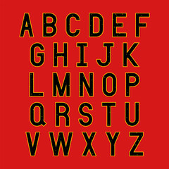 Black and yellow alphabet letters on red background