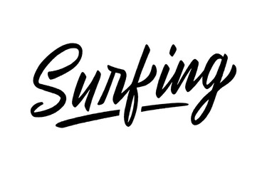 Surfing hand lettering on white background