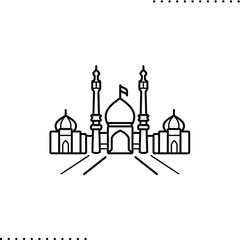 Iranian mosque, Muslim architecture icon, vector outline illustration isolated on white 