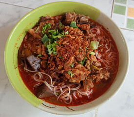 Food (Khanom Jeen Nam Ngeo) in a restaurant