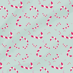christmas candy pattern on green background