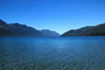View of Lake , an inland lake in the South Island of New Zealand. It is in the southwest corner of the Otago region, near its boundary with Southland
