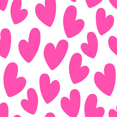 Vector seamless pattern: simple coral pink color hearts on white. Tender , pastel, romantic design for textile, wallpaper, wrapping paper, saint valentine day or wedding decor.
