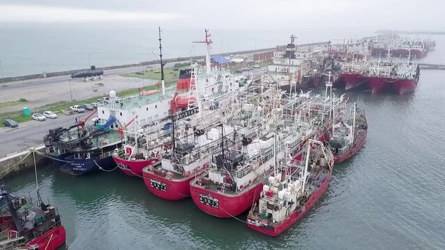 Several Industrial Bycatch Fishing Boats Docked In Mar De Plata Port, Argentina