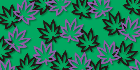 Cannabis leaf pattern background for website or wrapping paper (Green background version)