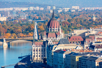 Hungarian parliament building in autumn, Budapest, Hungary