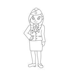 Children's coloring page with stewardess. Vector illustration.