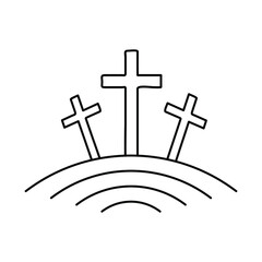 Calvary icon. Abstract religious logo. Christian cross icon. Vector illustration. Linear symbol of church