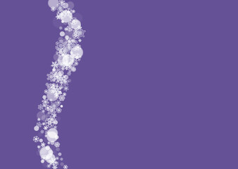 Snow frame with ultra violet snowflakes. New Year frosty backdrop. Winter border for gift coupons, vouchers, ads, party events. Christmas trendy background. Holiday banner with snow frame