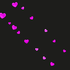 Grunge heart background for Valentines day with pink glitter. February 14th day. Vector confetti for grunge heart background. Hand drawn texture. Love theme for voucher, special business ad, banner.