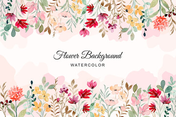 Colorful wildflower border with watercolor - obrazy, fototapety, plakaty