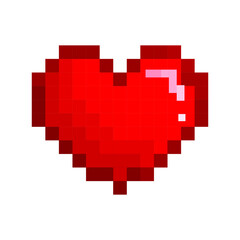 Heart icon. Pixel art heart icon. Red love symbol. Vector illustration