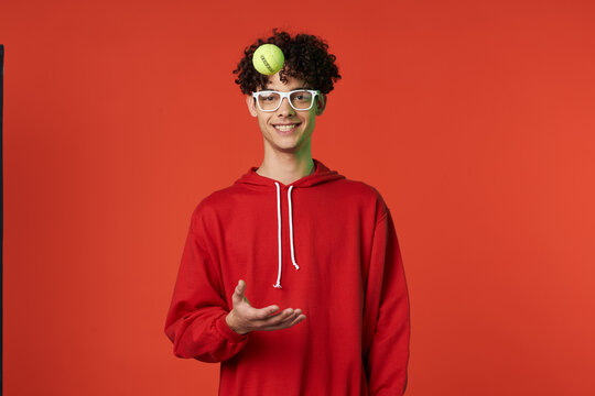 guy in red sweater posing heart holiday isolated background