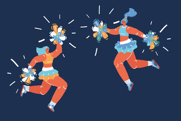 Cartoon vector illustration of Jumping cheerleaders girls