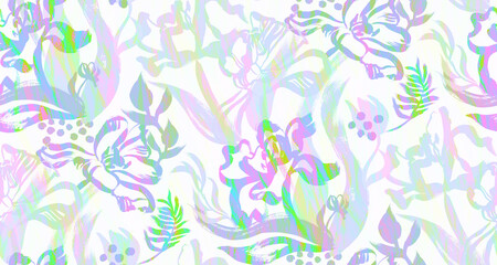 Watercolor botanical summer print. Seamless texture with abstract tulip flowers for textiles and girlish surface design