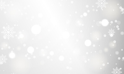 Xmas and happy new year festive background with snowflakes and holiday glowing white bokeh lights. Celebration background template. Vector illustration