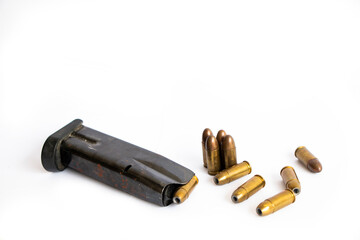 gun magazine and bullets isolated