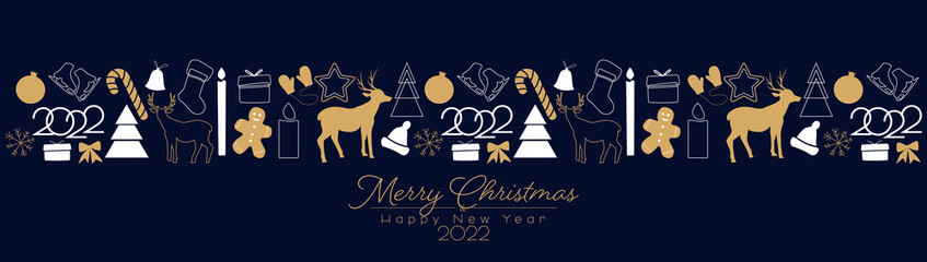 Merry Christmas and Happy New Year 2022 banner.