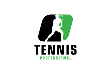 Letter O with Tennis player silhouette Logo Design. Vector Design Template Elements for Sport Team or Corporate Identity.