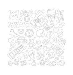 Preschool kindergarten Educational toys doodle line vector illustration pattern shape