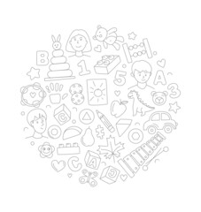 Fototapeta na wymiar Preschool kindergarten Educational toys doodle line vector illustration pattern shape