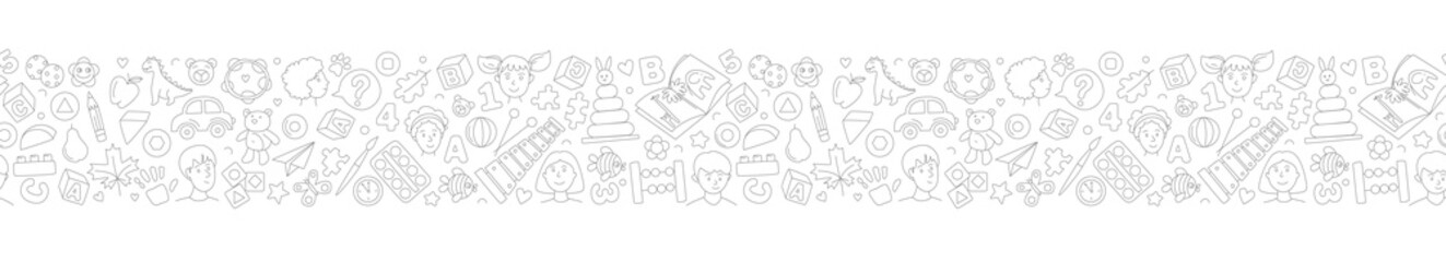 Preschool kindergarten Educational toys doodle line vector illustration seamless pattern.