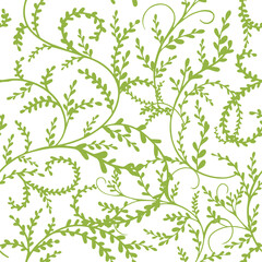 Green seamless background beautiful twigs. Vector illustration