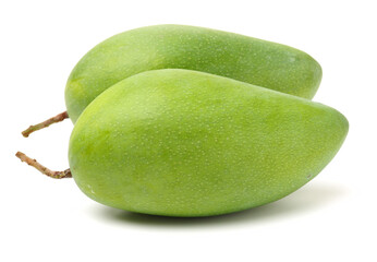 two green mangoes  isolated on white