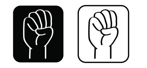 Protest symbol for black lives matter or World refugee day or Day of abolitionism. Cartoon black, white hand. Clenched fist, resistance, revolution concept. No more slavery. Vector icon or pictogram.