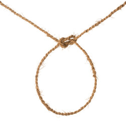 coconut coir fiber rope with knot and loop, handmade eco friendly waterproof string isolated on white background