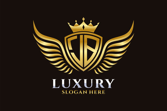 Luxury royal wing Letter JB crest Gold color Logo vector, Victory logo, crest logo, wing logo, vector logo template.