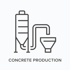 Concrete production flat line icon. Vector outline illustration of construction plant. Black thin linear pictogram for building industry