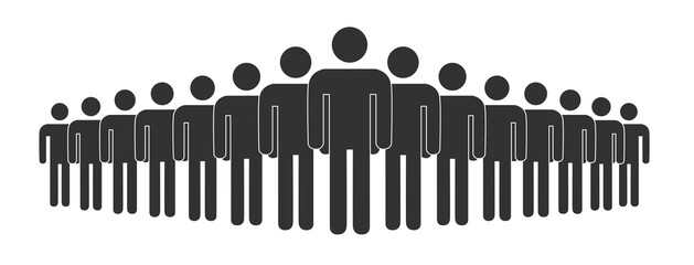 Simple crowd icon, group of people silhouettes standing in rows