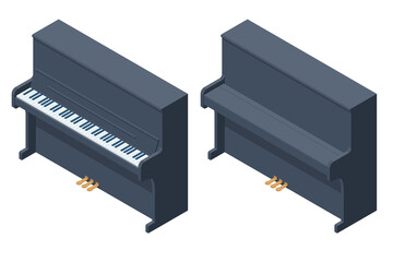 Isometric upright piano isolated on white background. The piano is an acoustic, keyboard and stringed musical instrument © Golden Sikorka