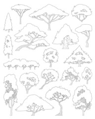 hand drawn vector set of side view tree.