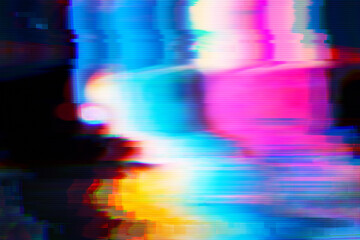 Abstract blue, mint and pink background with interlaced digital Distorted Motion glitch effect. Futuristic cyberpunk design. Retro futurism, webpunk, rave 80s 90s aesthetic techno neon colors - obrazy, fototapety, plakaty