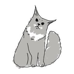 Black and white cat hand drawn vector illustration doodle sketch. Feline character outline design. Concept for kids children print, poster design, wrapping paper, pattern