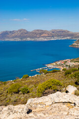 Fototapeta premium Elevated panoramic view of Kalk Bay Harbour in Cape Town
