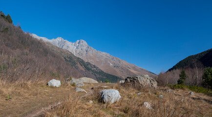 Scenic autumn mountain landscape, Digor Gorge, Northern Ossetia, Caucasus, Russia