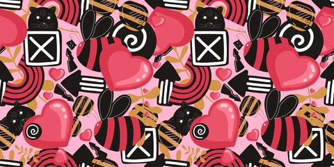 Naklejka premium Graffiti. Graffiti seamless pattern. Street style pattern. Urban style. Hearts. Hipster. Teenage design. Bright trendy digital paper