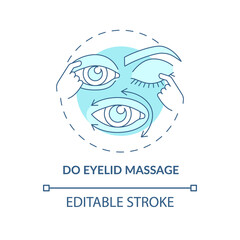 Do eyelid massage blue concept icon. Follow up on recommendations by doctors before lasik eye surgery abstract idea thin line illustration. Vector isolated outline color drawing. Editable stroke